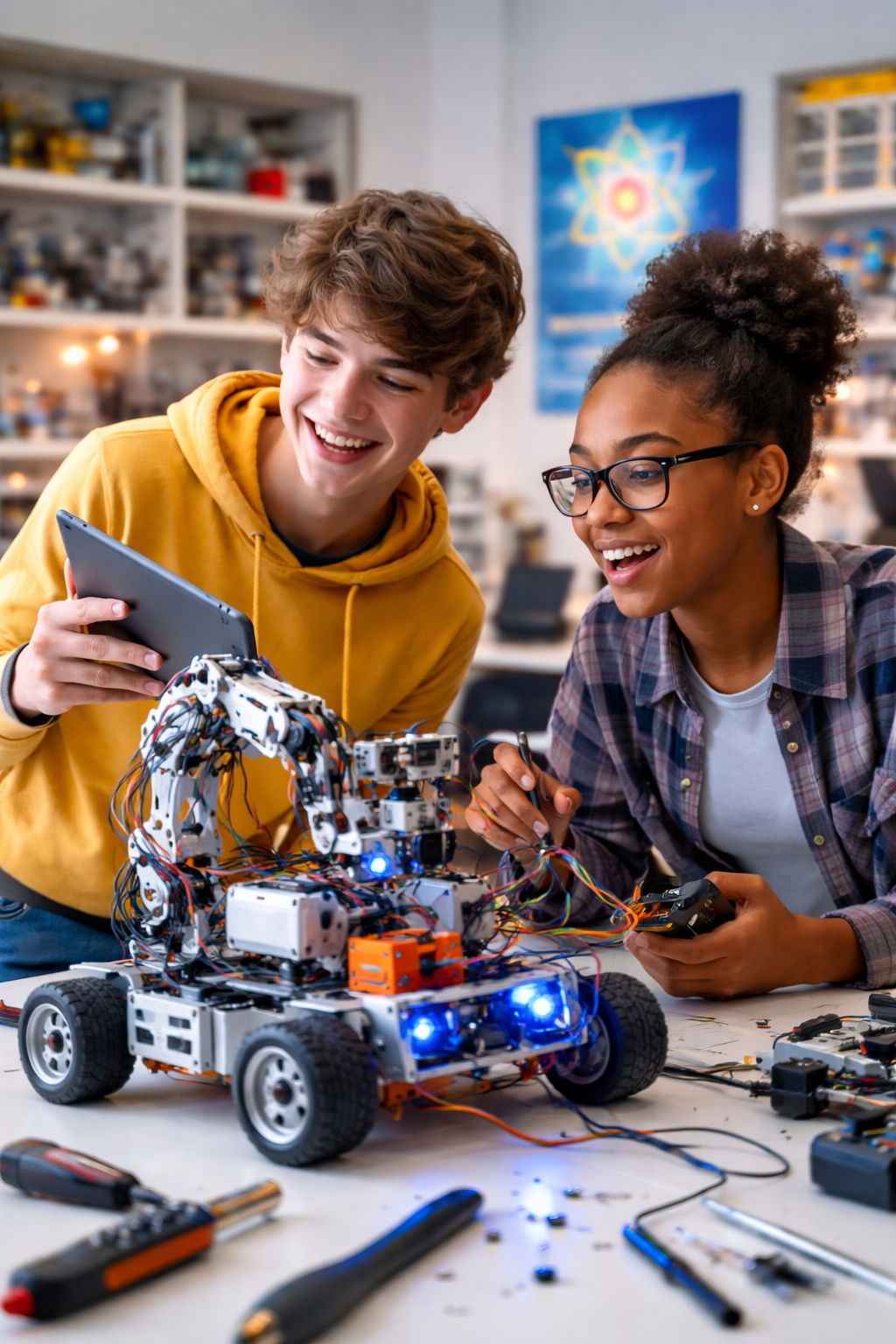 Alumnos haciendo robótica