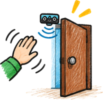 Una mano abriendo una puerta con un sensor