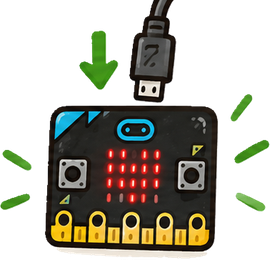 Una micro:bit con el cable USB conectándose
